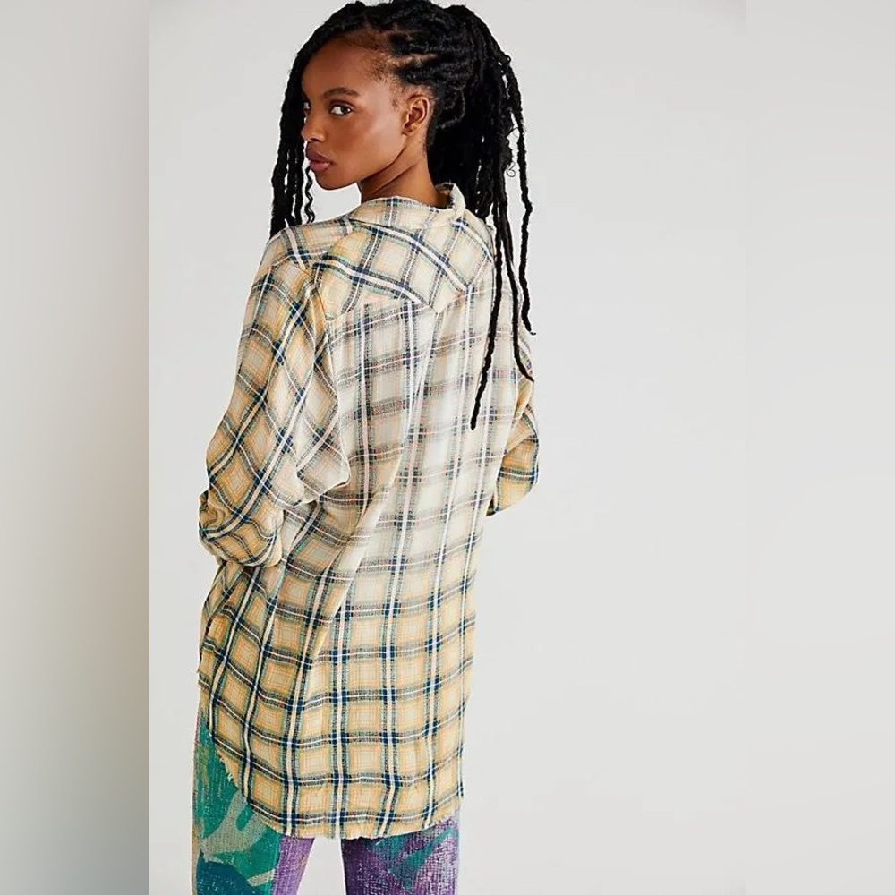 NWT Free People One Grunge Plaid Button Down In Taupe